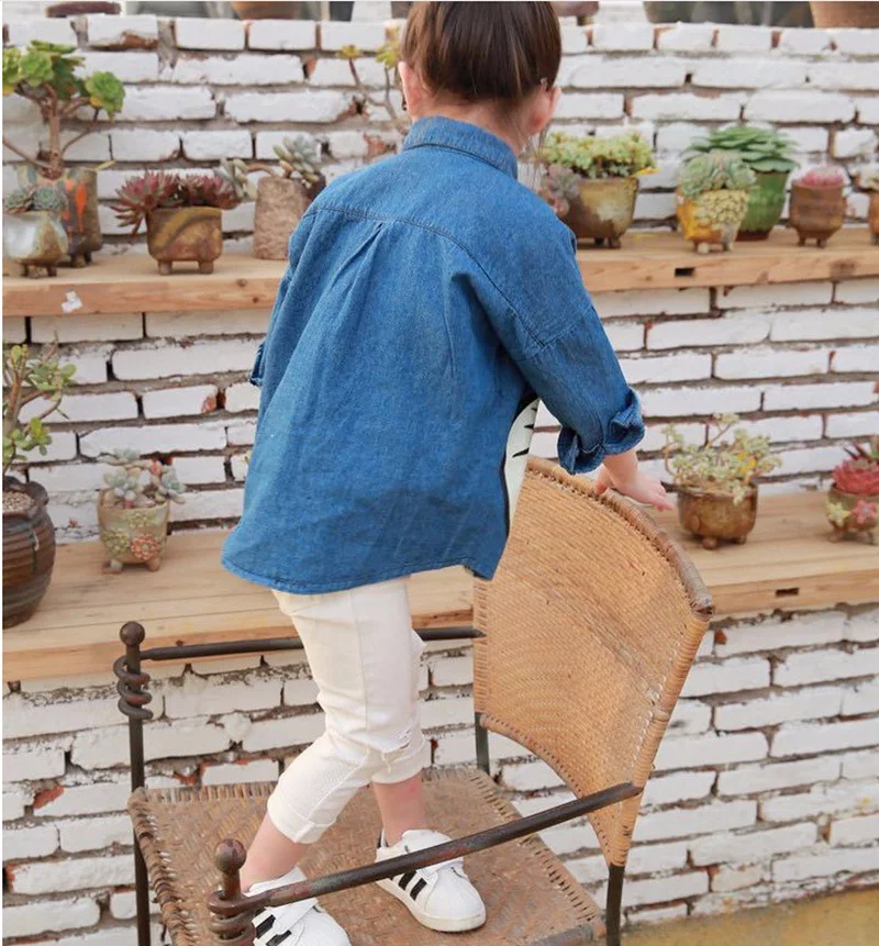 

Girls Spring Shirt Fashion Children's Clothing Cute Rabbit Washed Denim Shirt Baby Long-sleeved Shirt Kids Clothes GC01