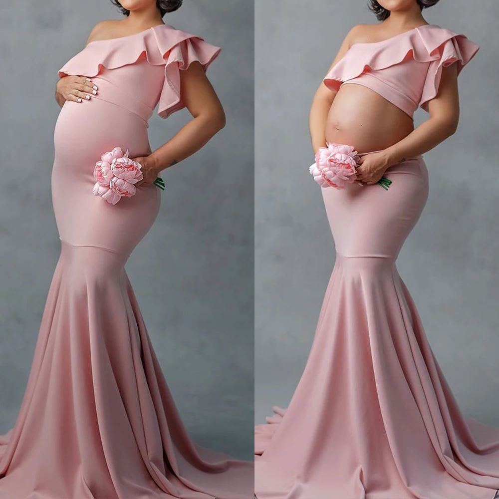 

Sexy Maternity Dresses For Photo Shoot Ruffles Long Pregnancy Dress Photography Props 2021 Baby Shower Pregnant Women Maxi Gown