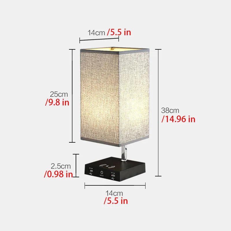 

Home With USB Charging Port Bedside Square Fabric Shade Modern Table Lamp Pull Rope Switch Living Room Eye Protection Indoor