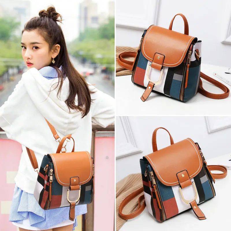 

Women Designer Backpack With Multipl Uaing PU Leather Backpack New Women Grid Backpack Female School Bag Girls Travel Bag Purse