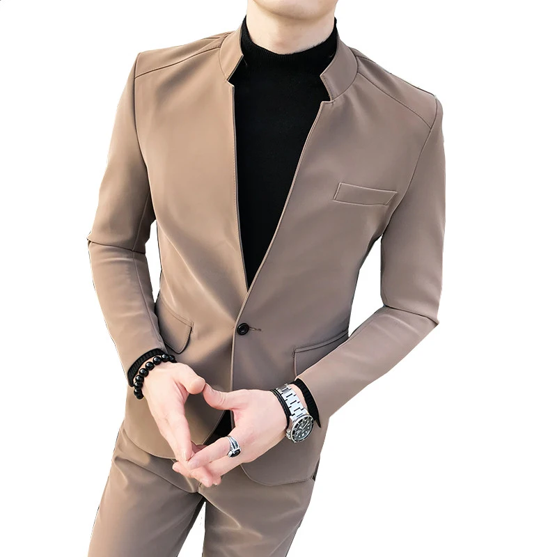 Мужские осень-зима костюм со стоячим воротником куртка/китайский Стиль мужской