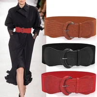 2021 chic design wide belts womens ladies faux leather wide stretch elastic pin buckle cinch waist dress belts decorate