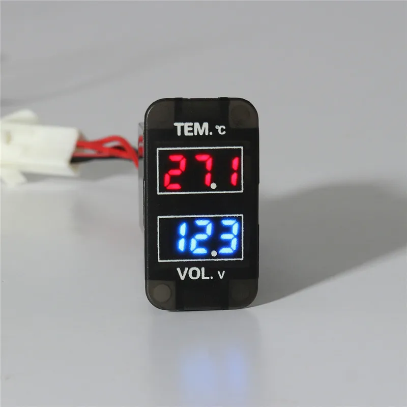 

0~30V LED Digital Voltmeter Temperature Gauge 2 in 1 Voltage Temp Meter Red Blue LED Dual Display Black For Car
