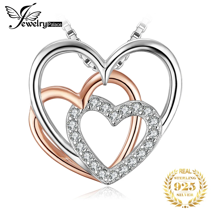 Серебрянная подвеска сердце к сердцу ожерелье 925 Серебряное колье эффектное
