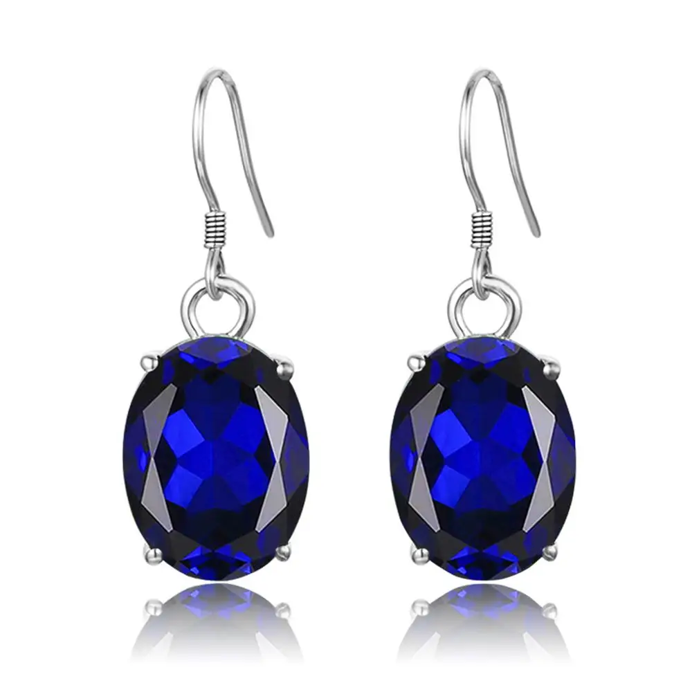

Szjinao 100% Real Silver 925 Jewelry Oval Created Blue Sapphire Drop Earrings For Women Party Fashion Gift Charms Fine Jewelry