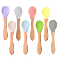 baby soft silicone spoon candy color baby learning wood spoon non slip spoon children food baby feeding tools for kids boy girl