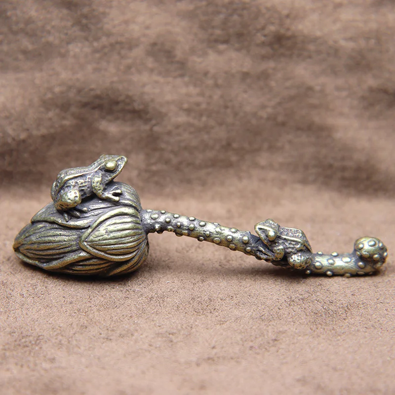 Антикварные латунные лягушки для матери ребенка лотос дзен маленькое украшение