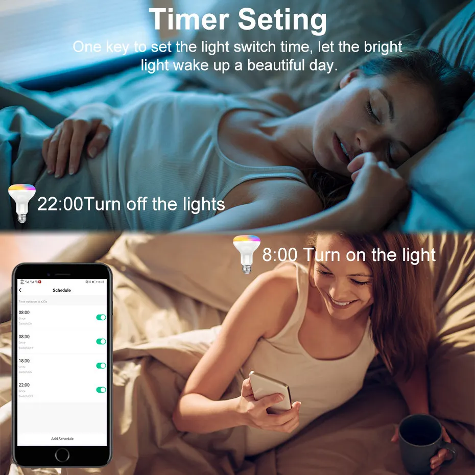 Tuya Smart LED лампы E27 15W WiFi светильник с регулируемой яркостью RGB + теплый белый