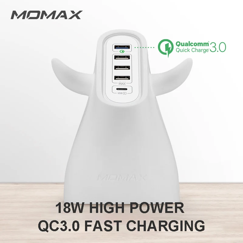 MOMAX UM5ST bull умное Цифровое зарядное устройство-обновление (5 USB QC3.0 + C) 40W быстрая