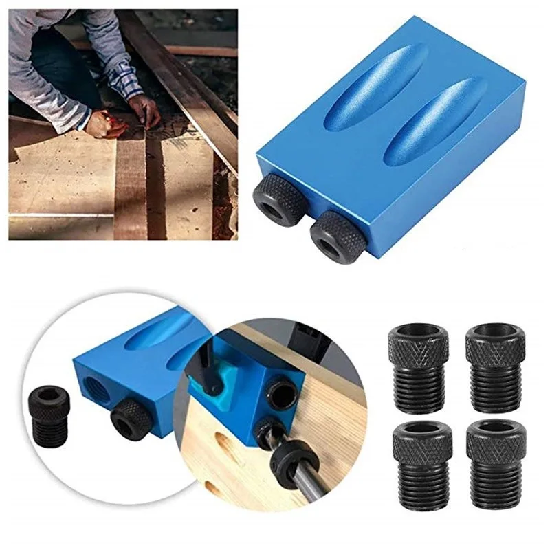 

15 Degress Oblique Hole Locator Drill Guide Set Pocket Hole Jig Kit Drill Guide Set Puncher Locator DIY Carpentry Tools Blue