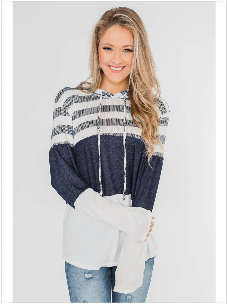 

Spring Casual Korea Fashion Stripe Hoodie Long Sleeve Vintage Pullovers Loose Harajuku Striped Sweatshirt