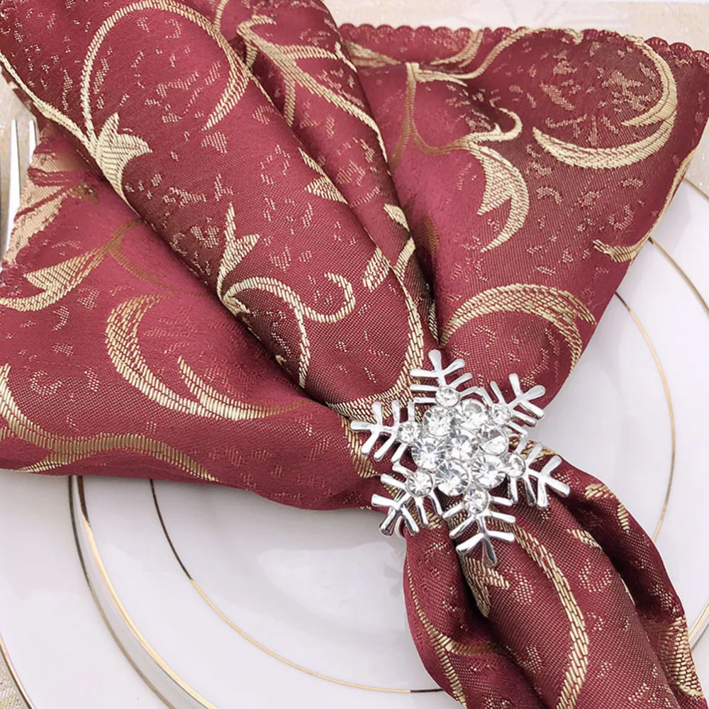 4 Pcs Snowflake Napkin Rings Silver Sparkling Buckles Metal Holders Dinning Table Setting for Casual or Formal Occ | Дом и сад
