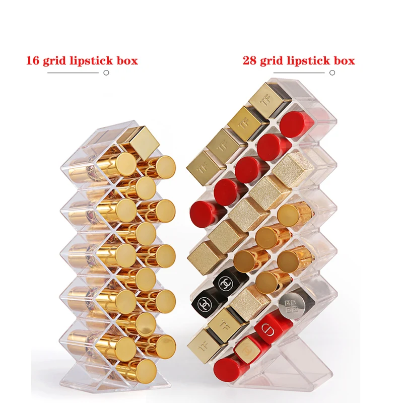 

28/16 Grid Lipstick Storage Box Cosmetic Organizer Lipstick Display Stand Transparent Plastic Box Acrylic Stackable Save Space
