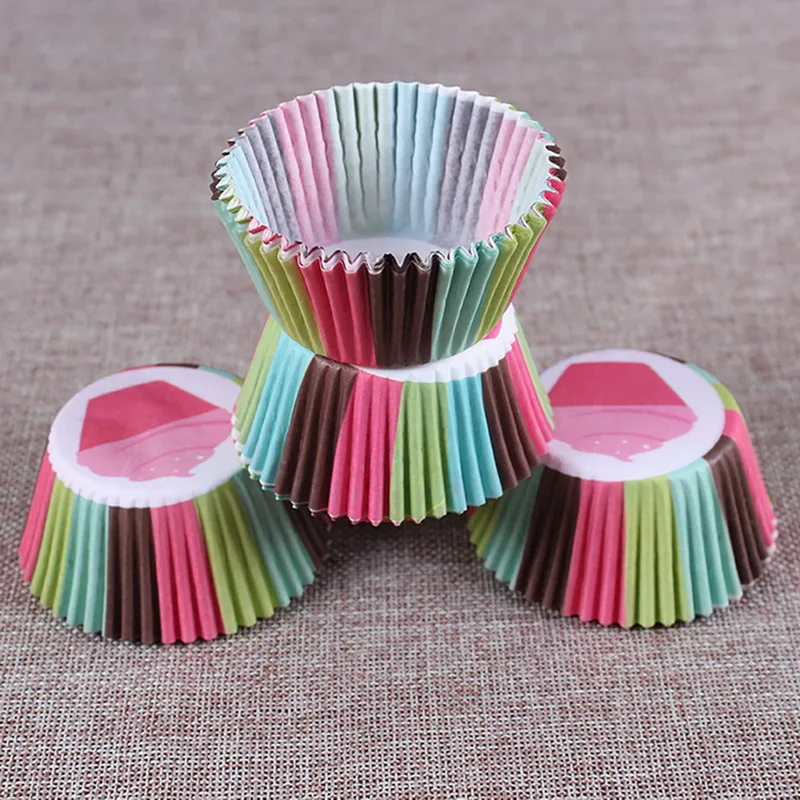 100 Oil-proof Barreled Rainbow Cake Paper Cup Baking Muffin Chocolate Sticky Rice Tray Party Mini Cups | Дом и сад