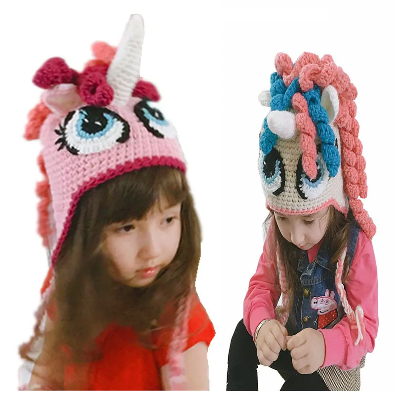 Шапка с единорогом для маленьких девочек Теплые вязаные шапки Зимняя шапка