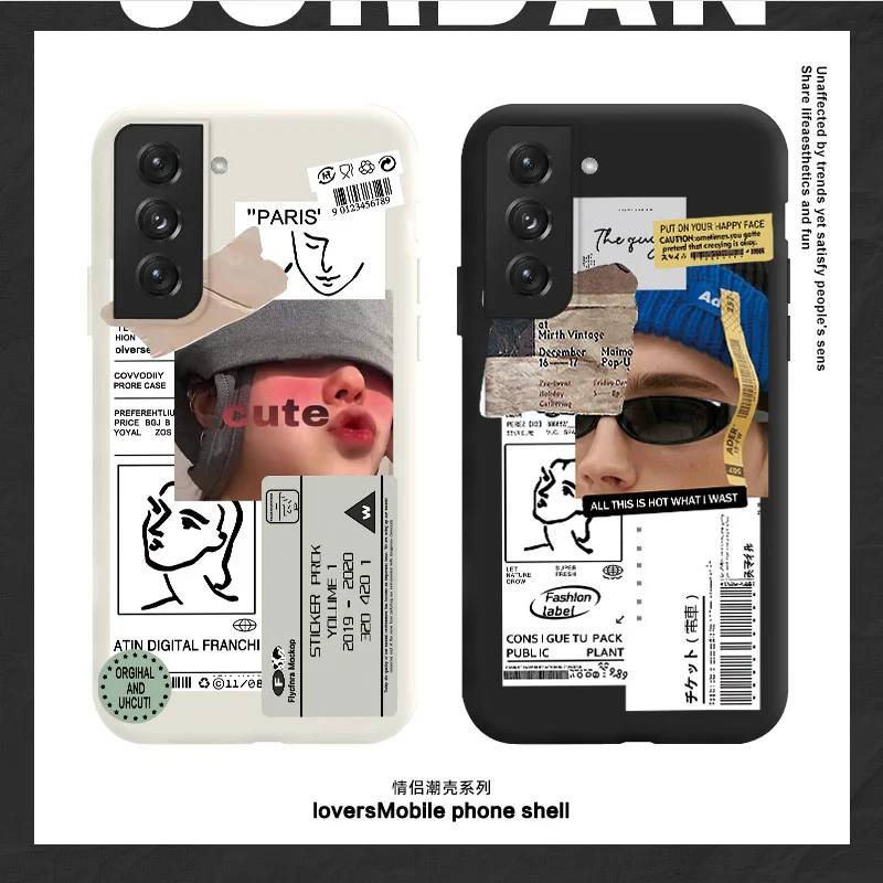 

Creative Label Phone Case For Samsung Galaxy S21 S20 FE S10 Note 20 10 Ultra Plus A72 A52 A42 A32 A12 A02S 4G 5G Silicone Cover