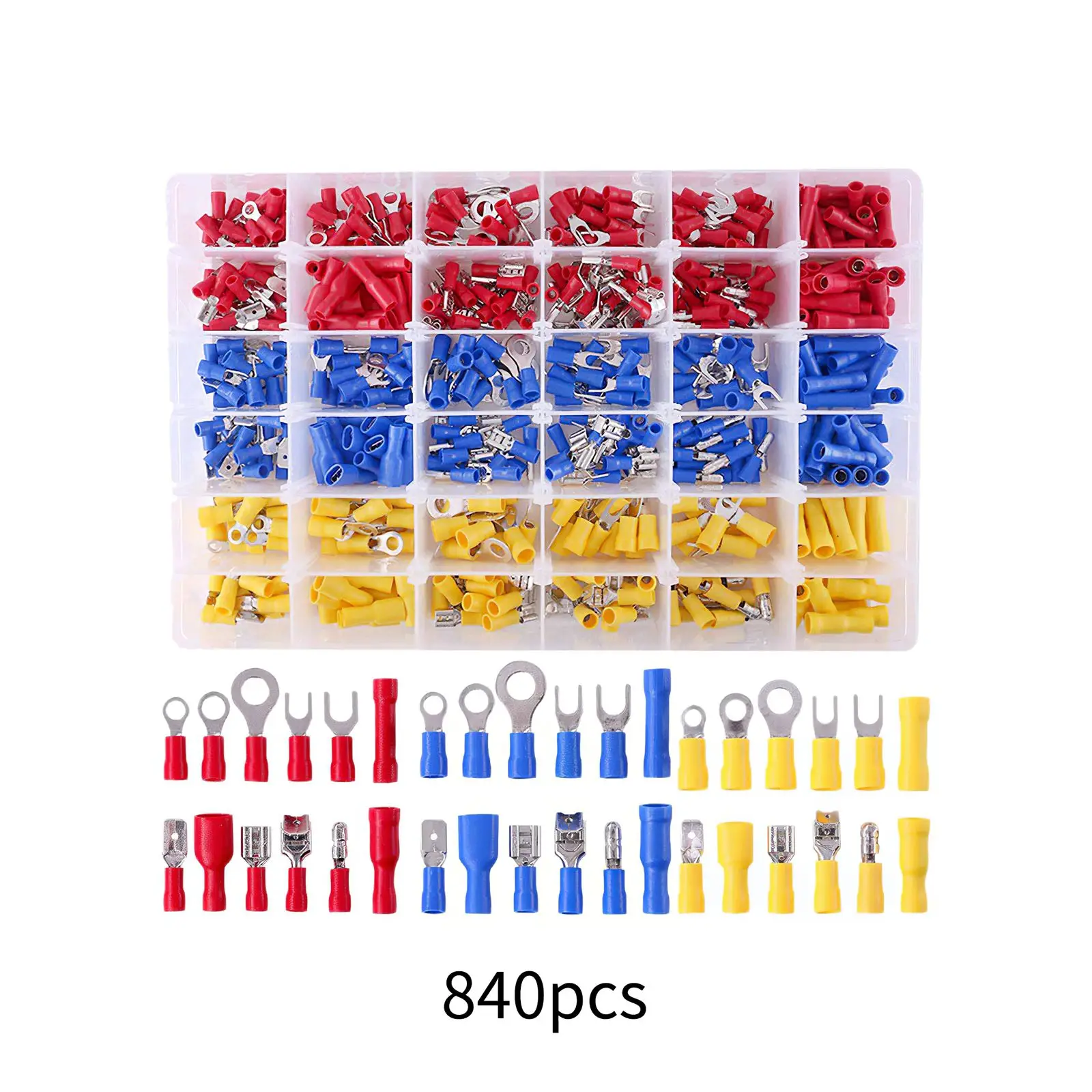 

Insulated Cable Connector Electrical Wire Assorted Crimp Spade Butt Ring Fork Set Ring Various Applications 540/840pcs