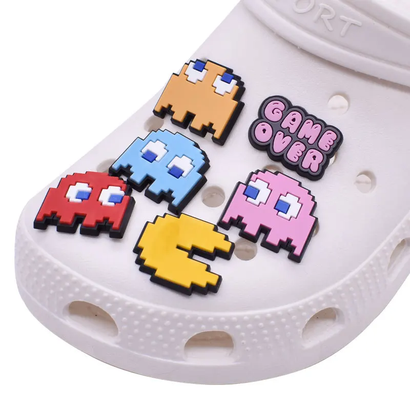 1pcs Eat Beans Pixel Game over PVC Shoe Charms Shoe Decoration DIY Backpack Accessorie Wristbands Croc Jibz Kids Party Gift