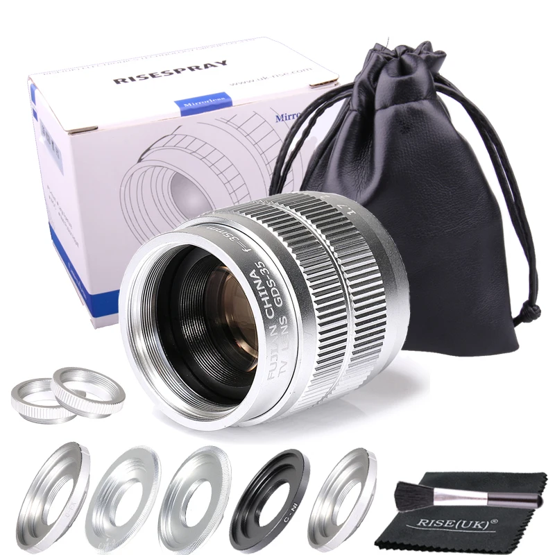 

Silver Fujian 35mm f/1.7 APS-C CCTV Lens+5 adapter ring+2 Macro Ring for NEX FX M4/3 NIKON1 EOSM Mirroless Camera