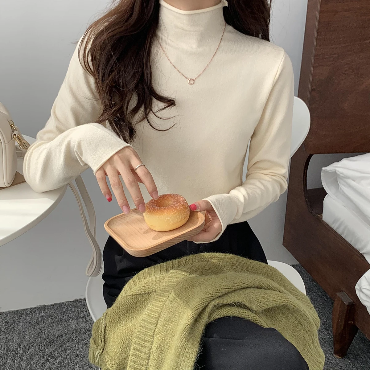 

WWENN Knitted Women Sweater Pullovers Turtleneck Autumn Winter Basic Women Sweaters Slim Fit Black Warm Bottom High Neck Tops