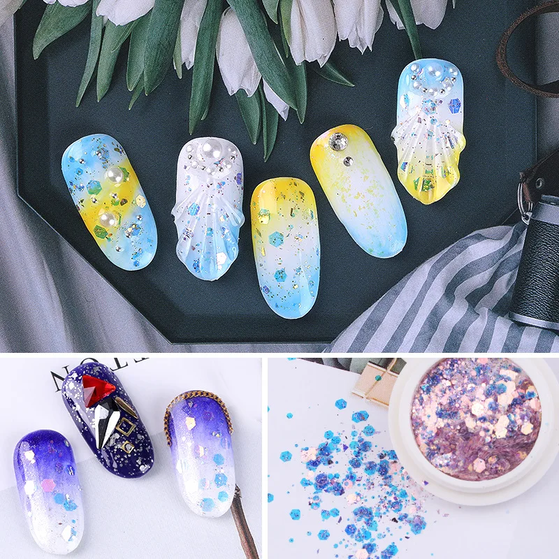 

1 Box Nail Mermaid Glitter Flakes Sparkly 3D Hexagon Colorful Sequins Spangles Polish Manicure Nails Art Decorations