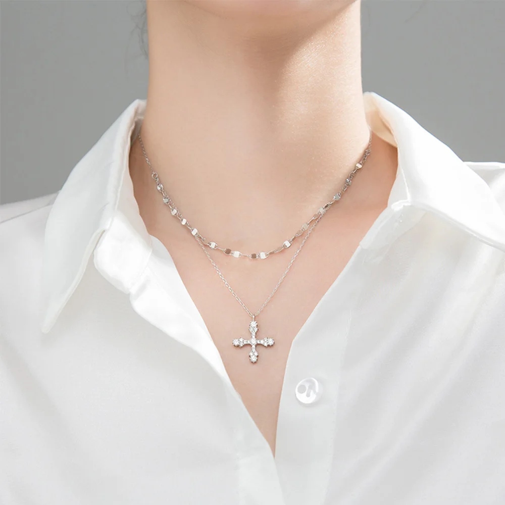 

Fashion New Trendy Shinny Rhinestone Cross Necklace Temperament Simple Pendant Women Clavicle Chain Choker Collares