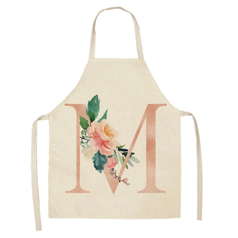 

Cute Alphabet Flower Cotton Aprons Funny for Women Nordic Style House Linen Retro Apron for Hairdressers Cooking Cleaning Tool