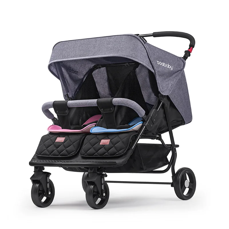 Fold Twins Stroller Can Sit And Lie Twins Pram Four Wheels Chock Absorption Twins Baby Carriage Portable Baby Cart