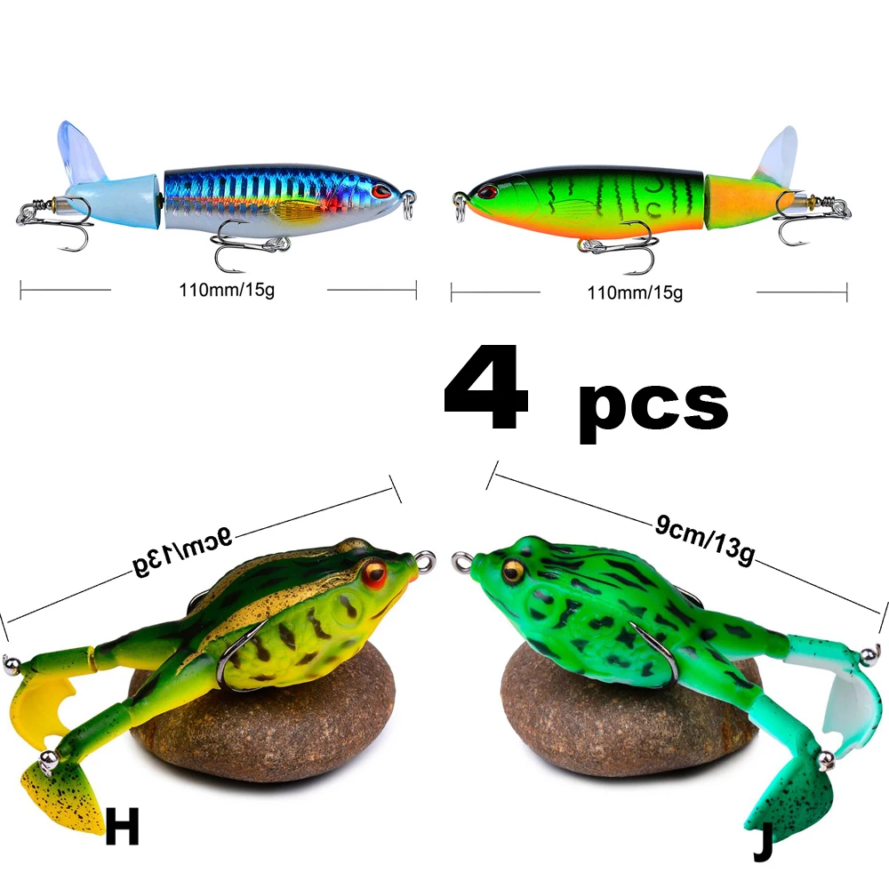 4pcs Quality Whopper Plopper 100mm/13.2g Top Water Popper Fishing Lure Hard Bait Wobblers Rotating Soft Tail Tackle | Спорт и