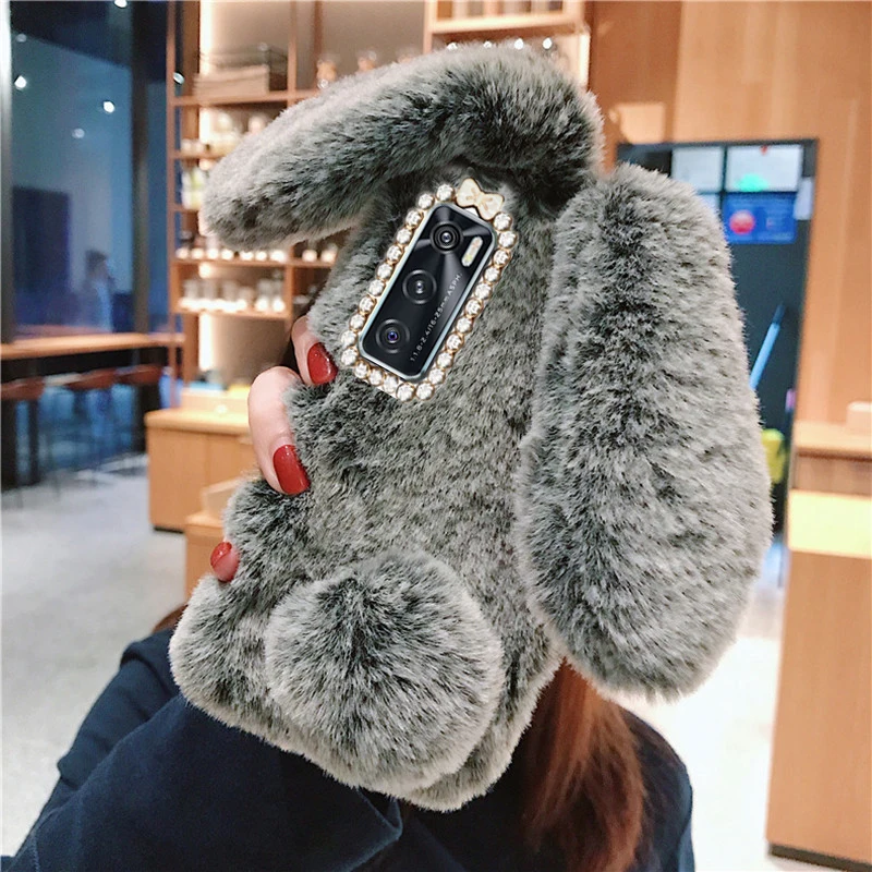 Теплый плюшевый чехол из меха кролика для Vivo V20 SE Y20i Y20 Y21 2021 Y31 Y21S Y52 Y72 5G Y11 Y12 Y17 Y70 Y33S