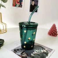 300ml cups mug with straw four leaf clover star glass milk cup juice cup drink cup water cup mugs with lid