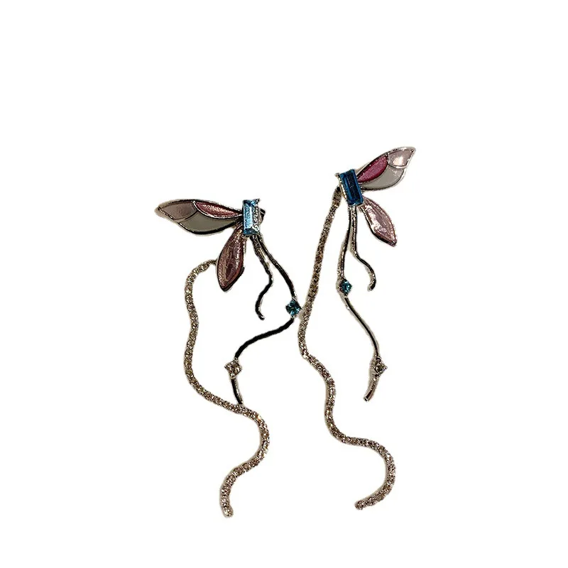 

Minar Temperament Colorful Simulation Wing Long Tassel Earrings for Women Shiny Rhinestones Butterfly Drop Earrings Oorbellen