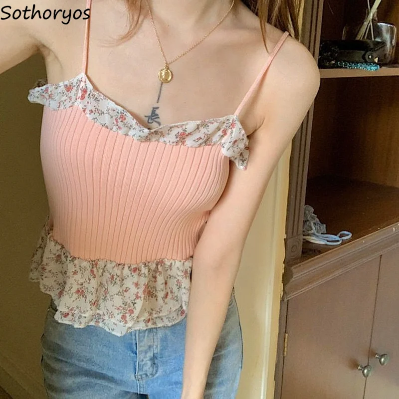 Летние милые женские майки Лоскутные Цветочные оборки Тонкий Фитнес шикарные