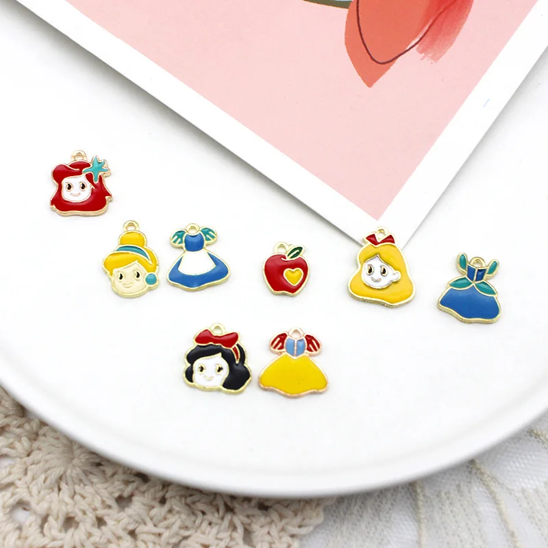 

10 cartoon cute girl avatar clothes enamel pendant, cute girl DIY cartoon pendant necklace earring gift making