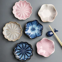 novelty japanese ice crack flower shape ceramic snack dishes plate under glaze porcelain dinner spicy sauce dish sushi cake tray