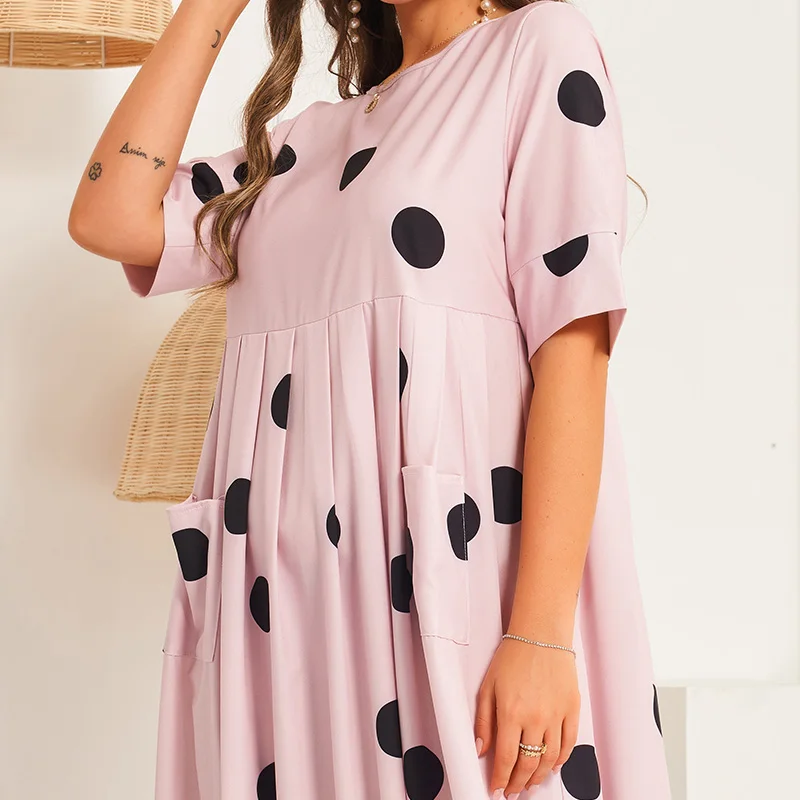 

Summer Printed Vestidos ZANZEA Women Dress Beach Baggy Short Sleeve Maxi Sundress Polka Dot Pockets Casual O-Neck Robe Femme
