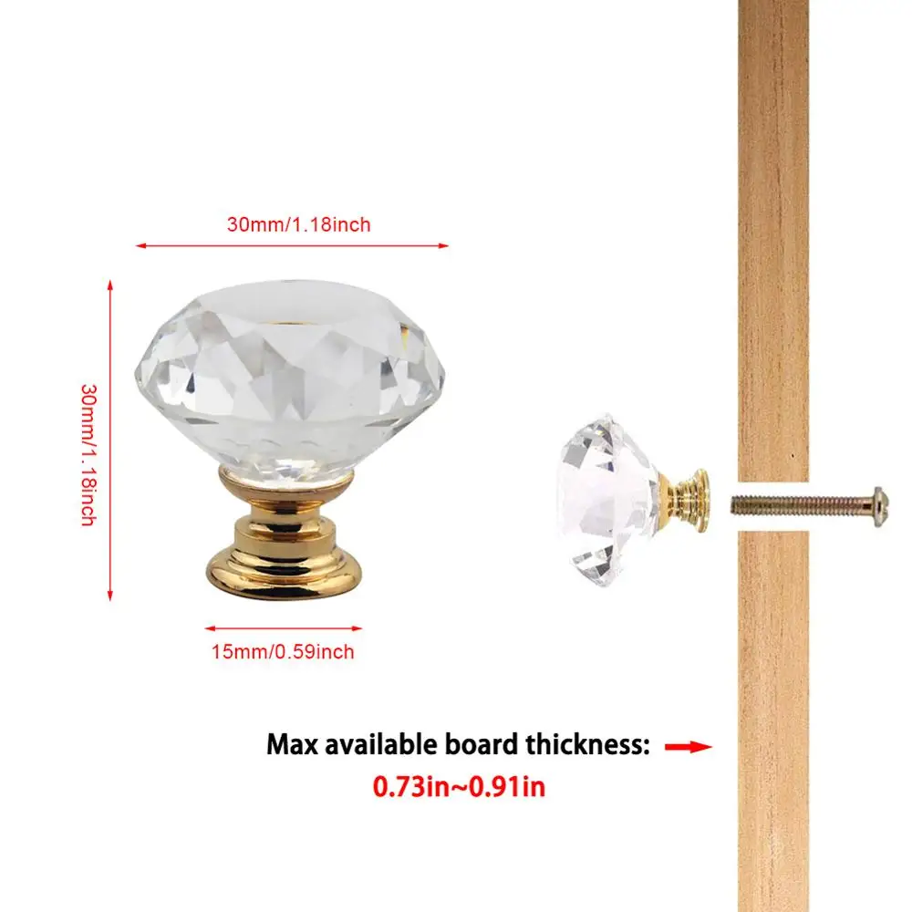 8 pcs 30mm diamond shape crystal glass knobs cupboard drawer pull kitchen cabinet door wardrobe handles hardware knob free global shipping