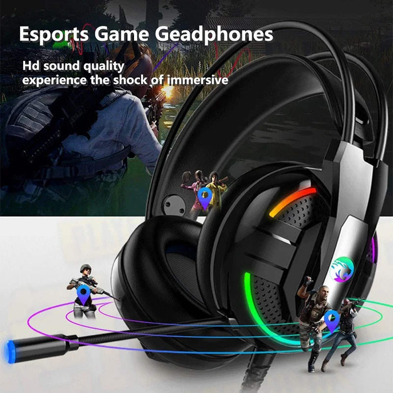 

Gaming Headset Professional Wired Headset Gamer Surround Noise Cancelling HD Mic RGB Light for PS4 PC Gamer