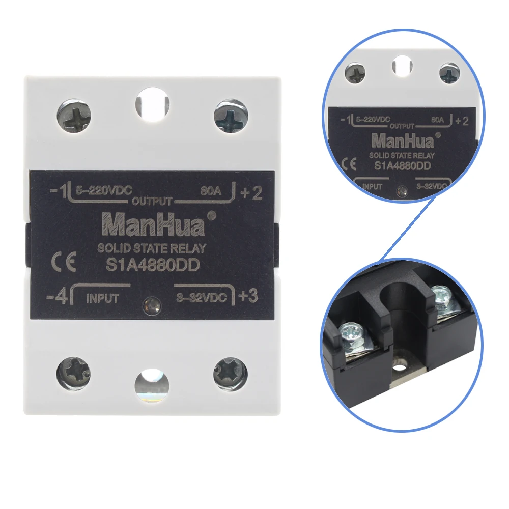 ManHua SSR 80A/100A/120A 3-32VDC вход 5-220VDC выход однофазный модуль твердотельного реле