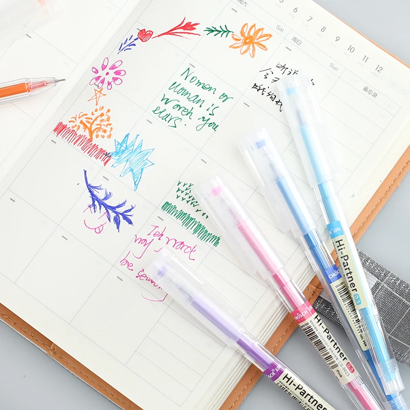 

8 расцветок Hi партнера с гелевыми чернилами 0,5 мм шариковая разноцветный гладкие ручки для подписи канцелярские принадлежности маркеры, офи...