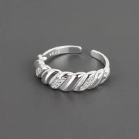 korean fashion gold silver color metal twist cz crystal rhinestone geometric irregular opening rings for women wedding jewelry