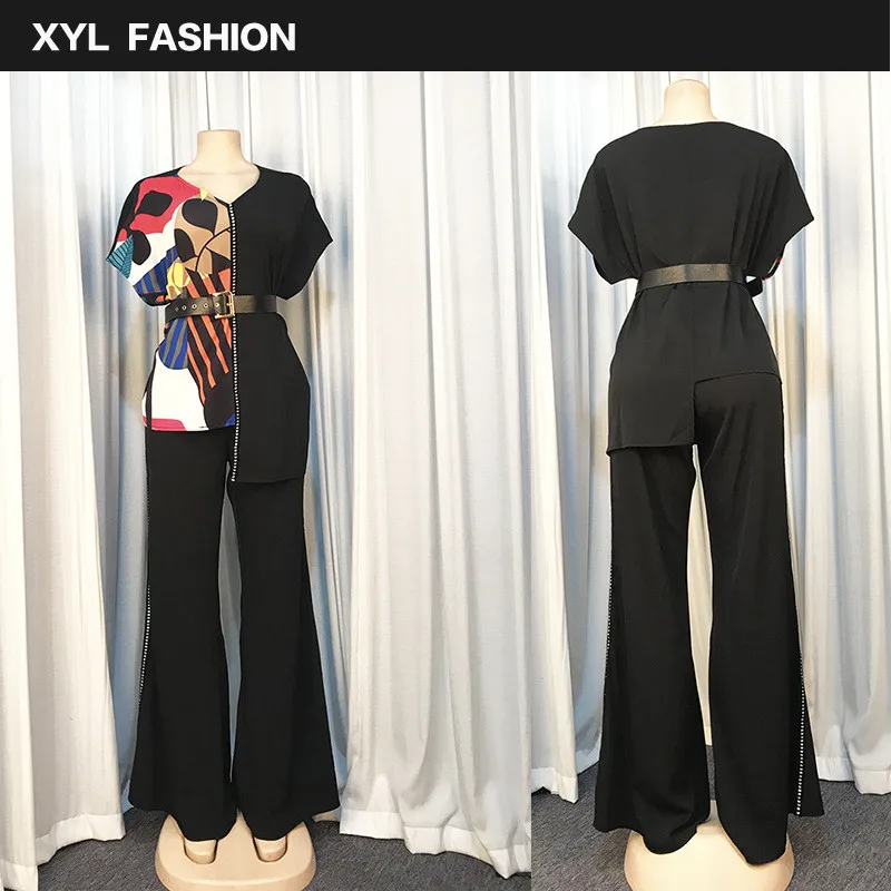 Летний комплект из двух предметов женские комплекты размера плюс топ и штаны