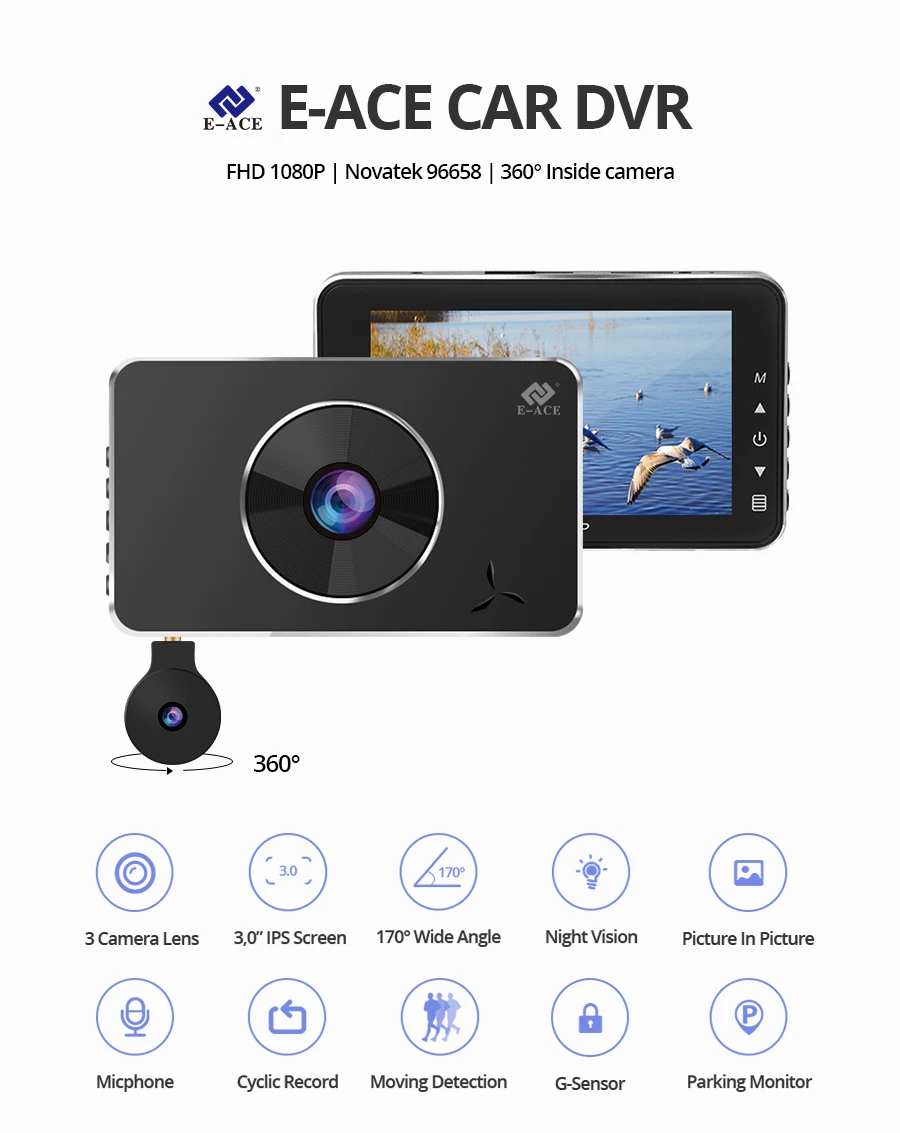 E-ACE B15 3 дюймов Dash Cam мини Автомобильный видеорегистратор Новатэк видеокамера Авто Камера зеркало заднего вида Full HD 1080P регистратор видео Регистраторы Автомобильный видеорегистратор, Dvrs