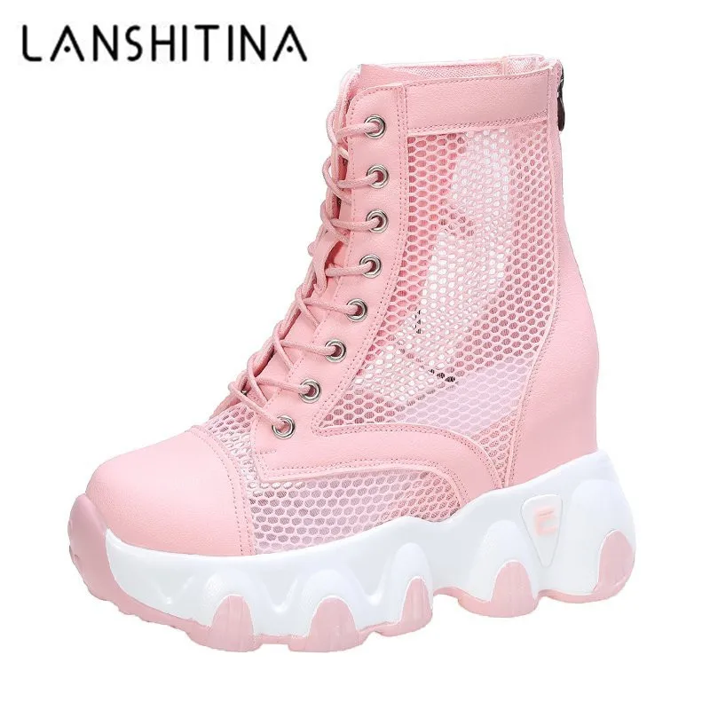 Летние женские сетчатые кроссовки сандалии на танкетке 8 5 см обувь платформе с