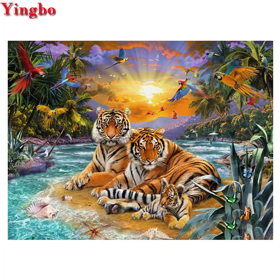 

5D Rhinestone Pictures Diamond Embroidery Tiger family 5D round Diamond Painting parrot Cross Stitch Full Needlework Home Decor