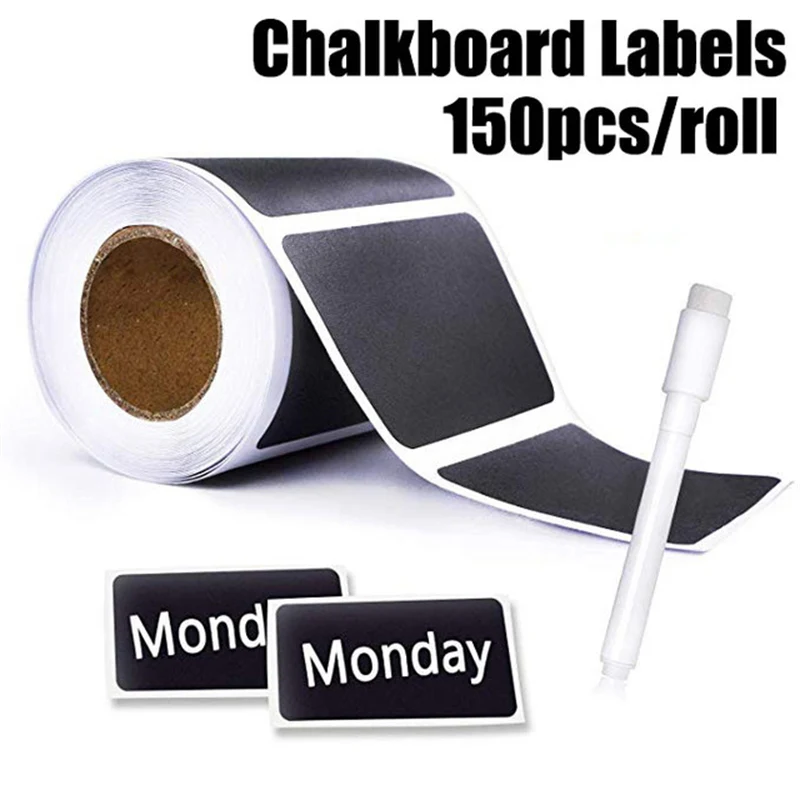 

150Pcs/Roll Chalkboard Labels Sticker With A Chalk Pen For Kitchen Jars Stickers Removable Waterproof Blackboard Sticker Label