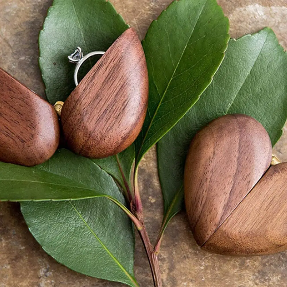 Лидер продаж 80% коробка для колец в форме сердца Деревянный чехол хранения