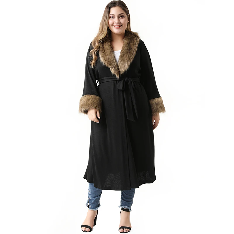 Женское платье миди с меховым воротником элегантное большого размера V образным