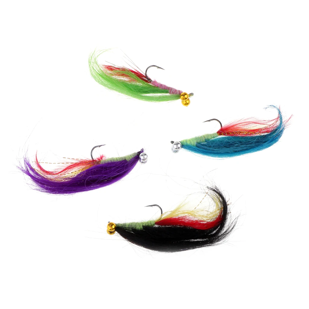 

4pcs Saltwater Fly - Long Tail Feather Surface Fishing Hook Fly Fishing Flies Fishing Baits for Saltwater Freshwater Fishing