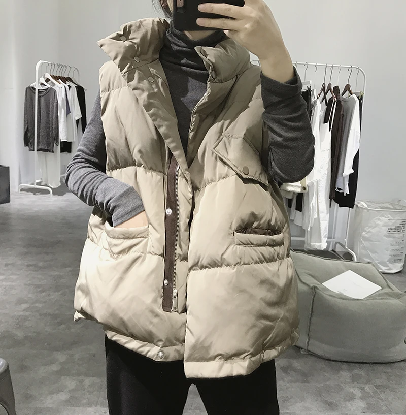

Stand-up collar down cotton vest women autumn and winter Korean version loose student thickened casual vest waistcoat jackets